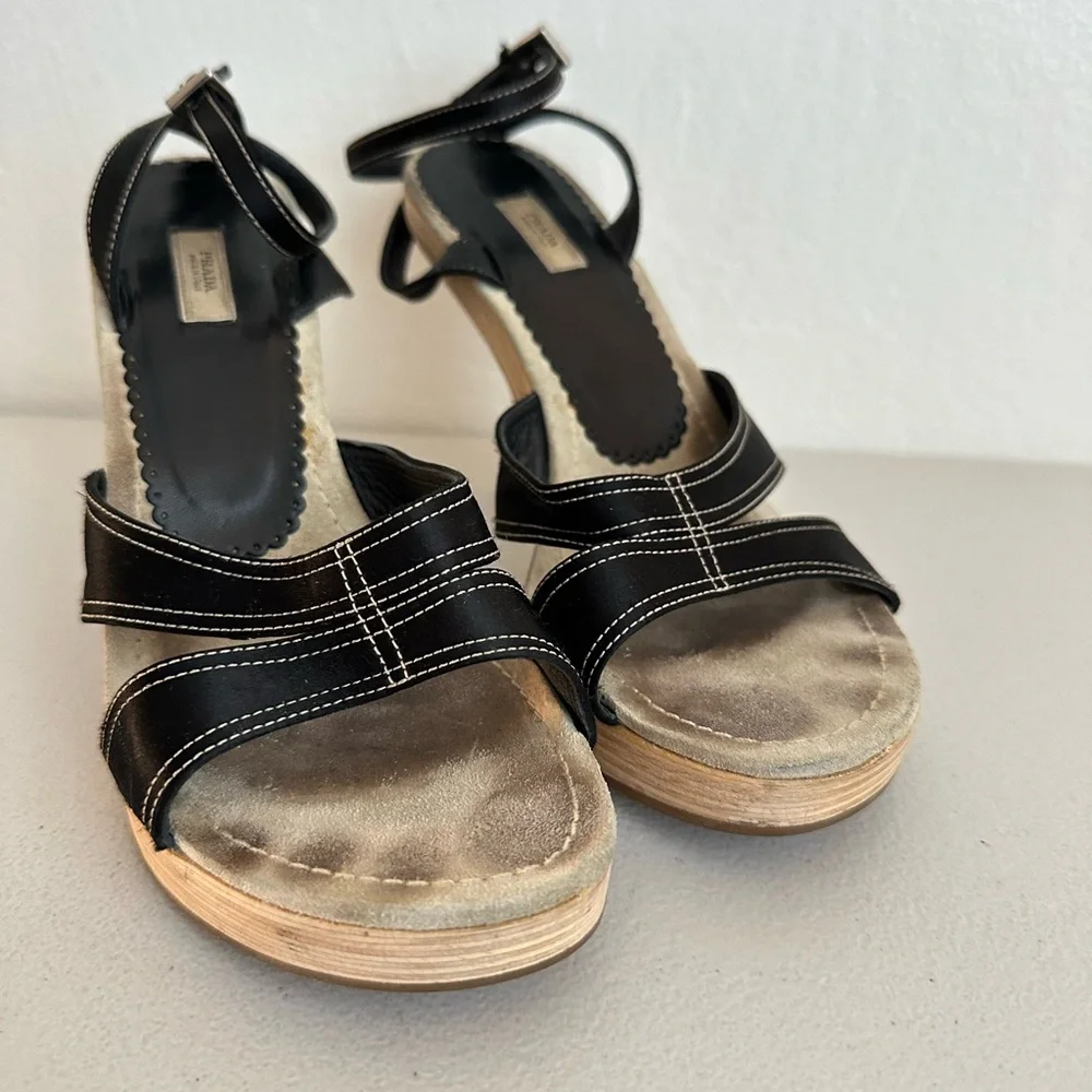 Prada Black Satin Open Toe Ankle Strap Heels - Picture 5 of 14